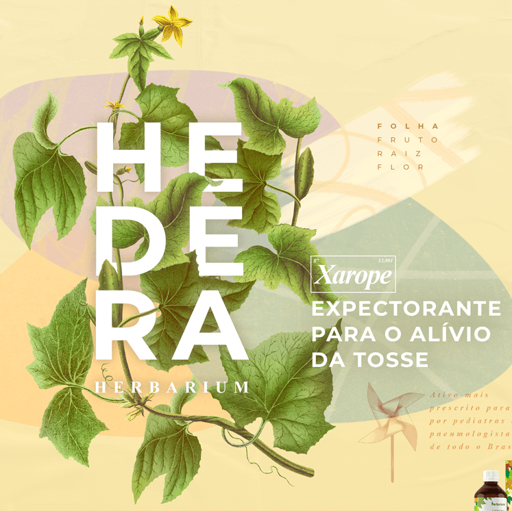 Peça publicitária desenvolvida pela VX Comunicação para a linha Clássicos Herbarium. Hedera – Xarope Expectorante para o alívio da tosse.