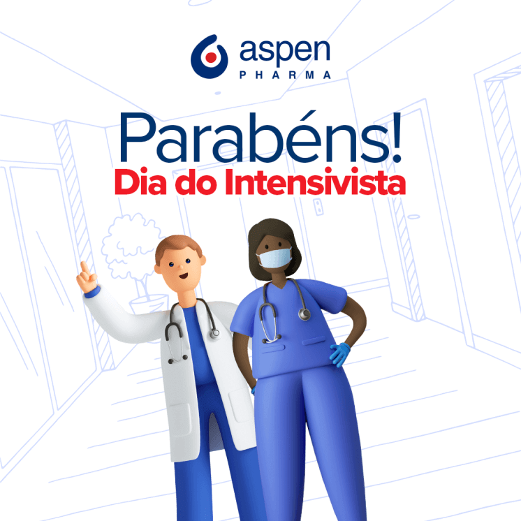 Personagens ilustrados, vestidos de médicos. Acima, o texto: Parabéns! Dia do Intensivista.