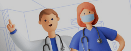 Peça publicitária desenvolvida pela VX Comunicação para a marca Aspen, com ilustração especial criada pela agência, em 3D, com dois personagens vestidos de médicos.